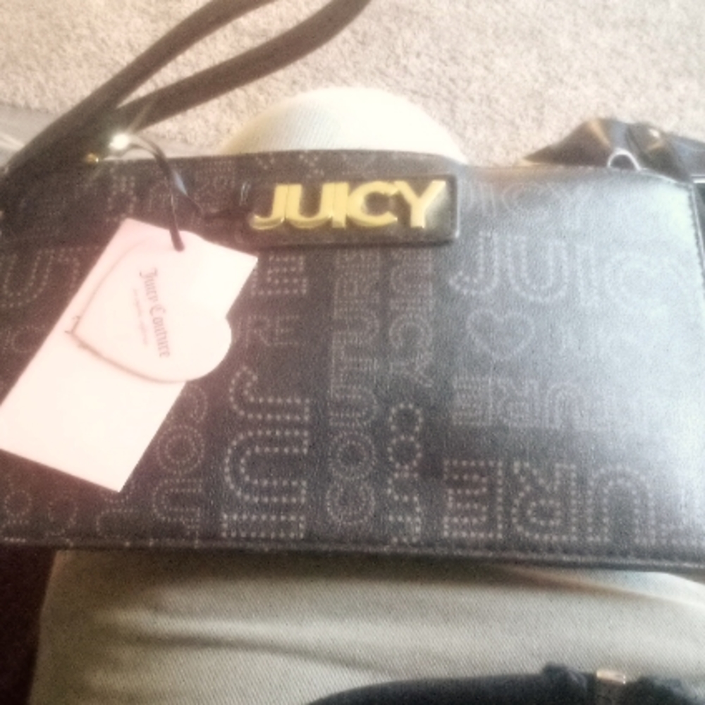 Faux perf black promenade wristlet